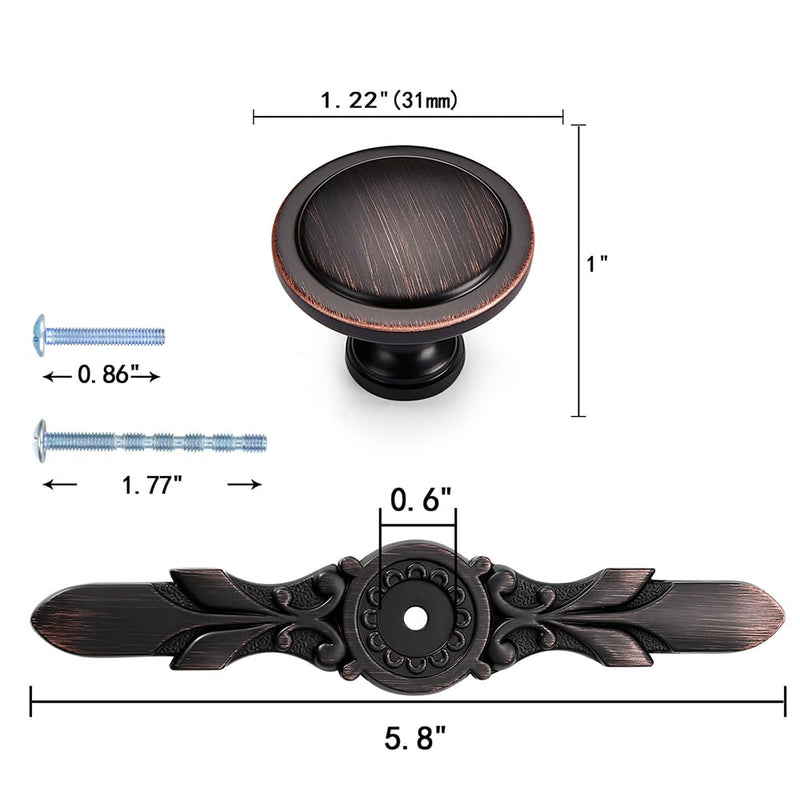 10 Pack 1.22 Inch Oil Rubbed Bronze Cabinet Knobs with Backplate | Smooth Round Design, Solid Zinc Alloy, Rust Resistant, Easy Install for Kitchen Bathroom Dresser 10