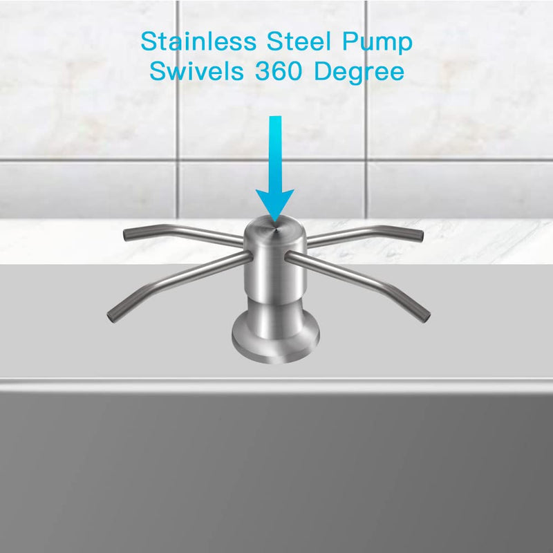 Dish Soap Dispenser for Kitchen Sink (Brushed Nickel), Countertop Sink Soap Dispenser Water Pump with 47” No-Spill Extension Tube Kit Design for Kitchen Bathroom, No More Refills （Sliver） Brushed Nickel