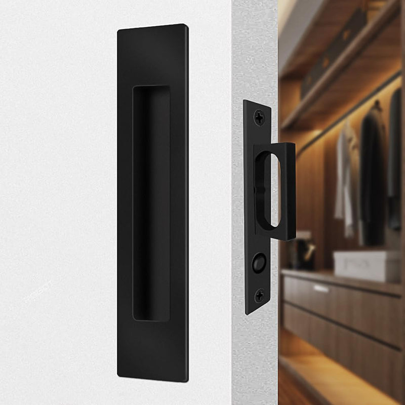 LWZH Brushed Nickel Pocket Door Edge Pull with Push Automatic Bounce Switch,Sliding Door Pull Hardware, Flush Hidden Handle（Black） Black