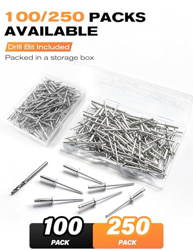 Tri-Fold Pop Rivets 3/16" x 3/4", 100 CTs High Grip Exploding Bulb Blind Aluminum Rivets for Thin Sheet Metal, 4.8x20mm Open End Steel Mandrel 3/16" x 3/4" Silver