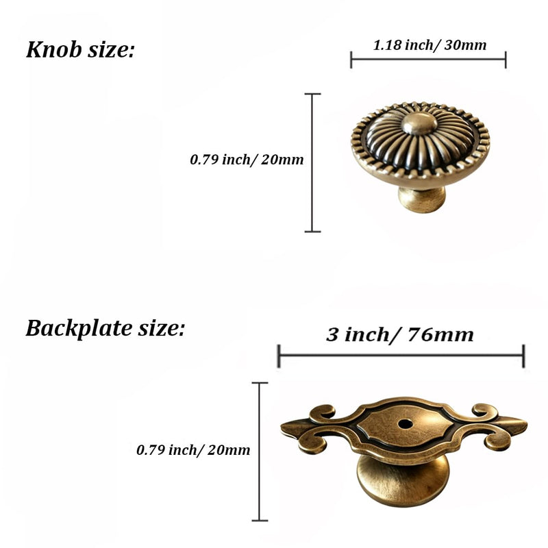 Brass Cabinet Knobs, Vintage Retro Mushroom Drawer Knobs with Backplate, Dresser Pull Handles for Kitchen/Cupboard/Wardrobe/Cabinet (Gold, 8 Pieces) Brass-backplate