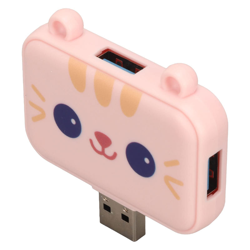 3 in 1 Cute USB Hub, USB A to USB3.0 and USB2.0X 2 Adapter, 5Gbps Multiport USB Docking Station, USB Data Splitter, for Laptop and PC, Girls Student Gift () Pink
