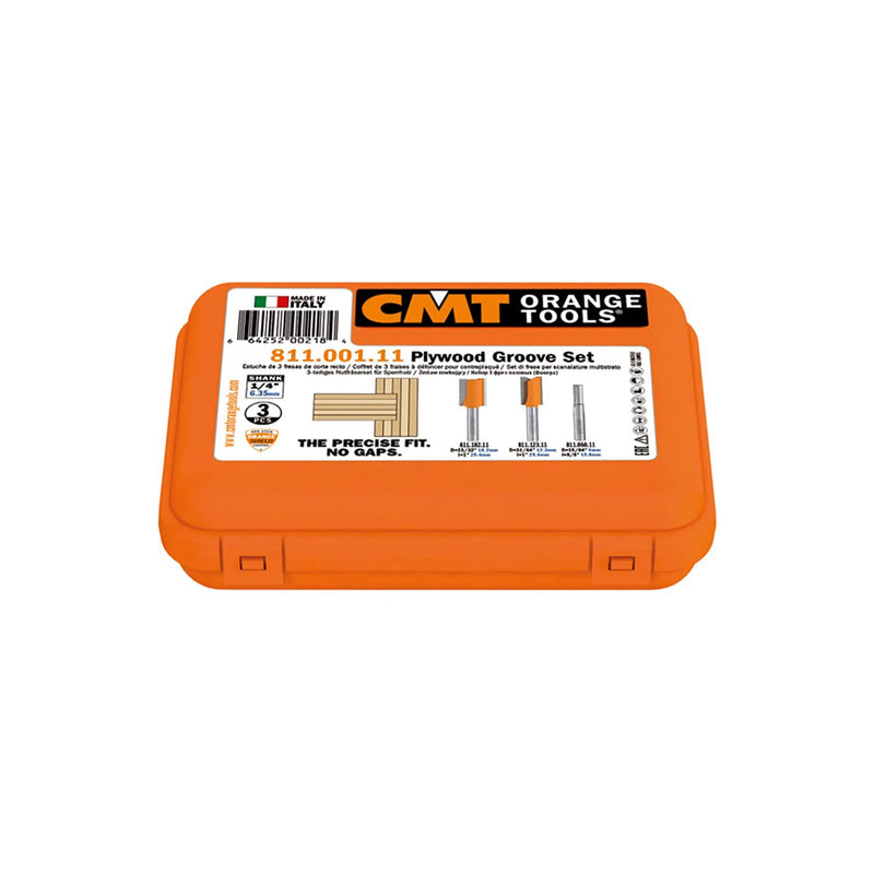 CMT 811.001.11 3-Piece Plywood Groove Set in Carrying Case, 1/4-Shank