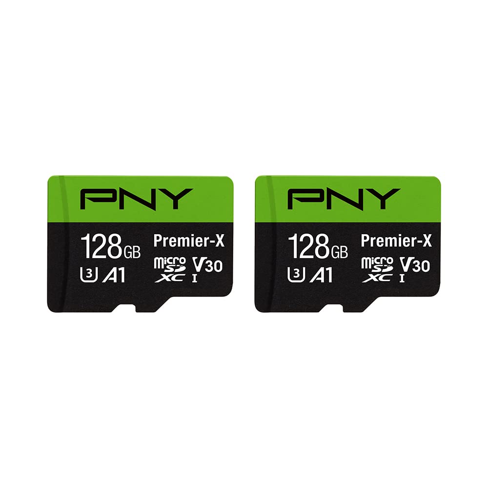 PNY 128GB Premier microSDXC Class 10 U3 V30 A1 Memory Card 2-Pack - 100MB/s, 4K UHD, Full HD, UHS-I, micro SD FLASH CARD - 2 PACK