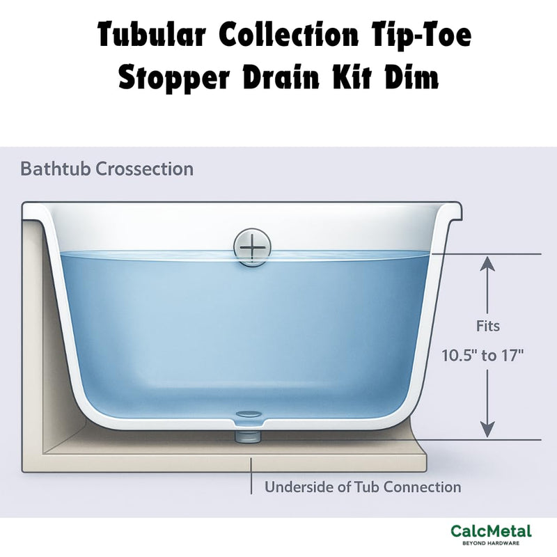 1-1/2"" White Tubular Bath Drain Kit with Tip-Toe Bath Drain Stopper, Touch-Toe Tub Drain, Tip Toe Bathtub Drain Waste and Overflow with Plug and Bathtub Overflow Drain Cover, Plated Chrome