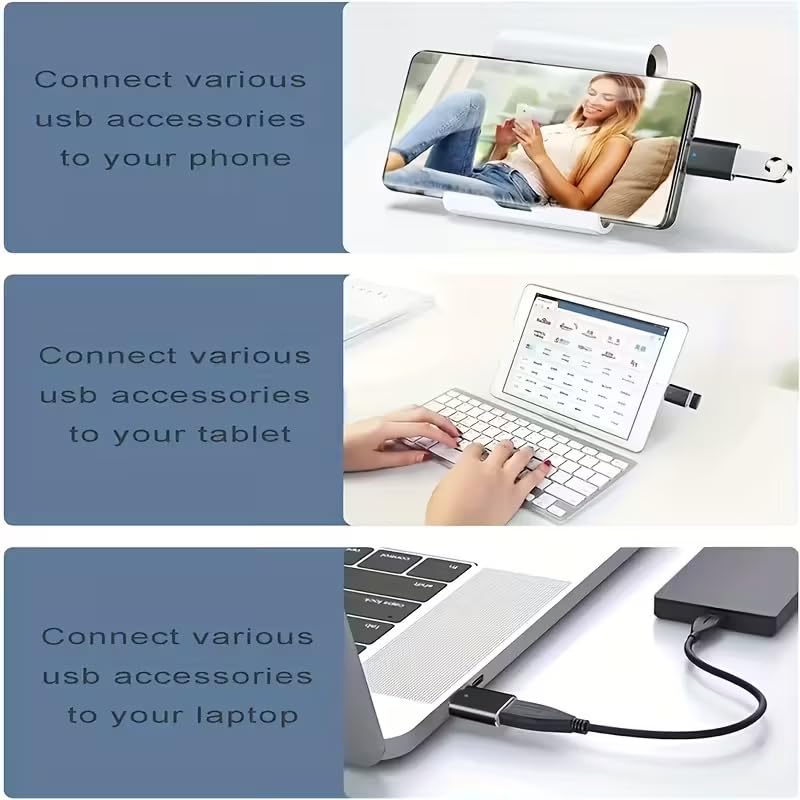 USB C to USB 3.0 Adapter (5.08cm / 2in), USB-C Male to USB-A Female OTG Converter, Black & Silver – Pack of 2