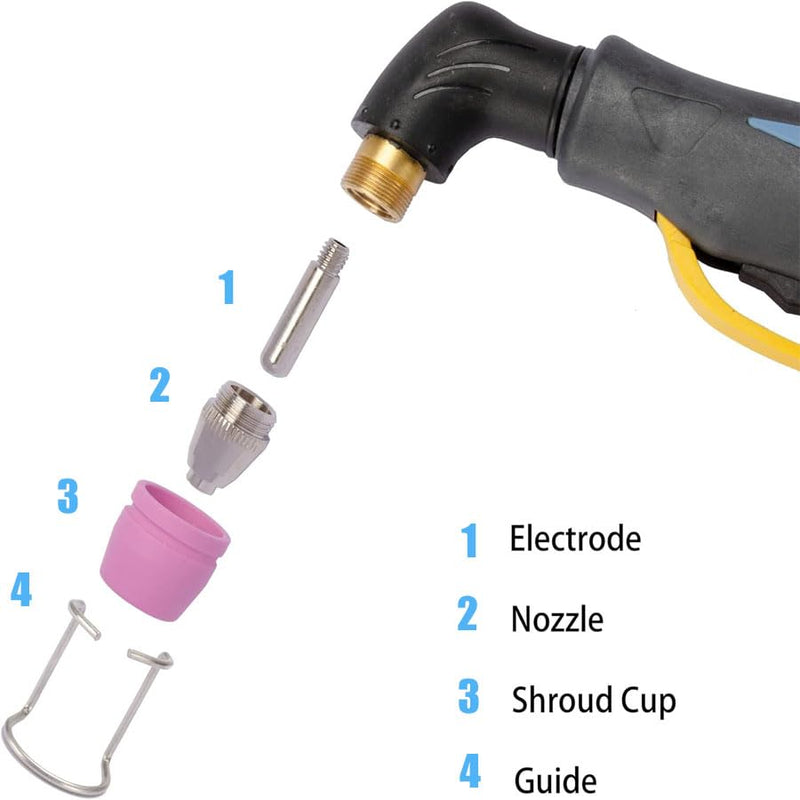 Plasma Cutter Consumables 50PCS WSD60 AG60 Non-Touch Pilot Arc Plasma Cutting Torch WSD-60 Accessories Electrodes Tips Nozzles Guides Kit Suitable for CUT50P CUT60P CUT-50F Cutting Machine