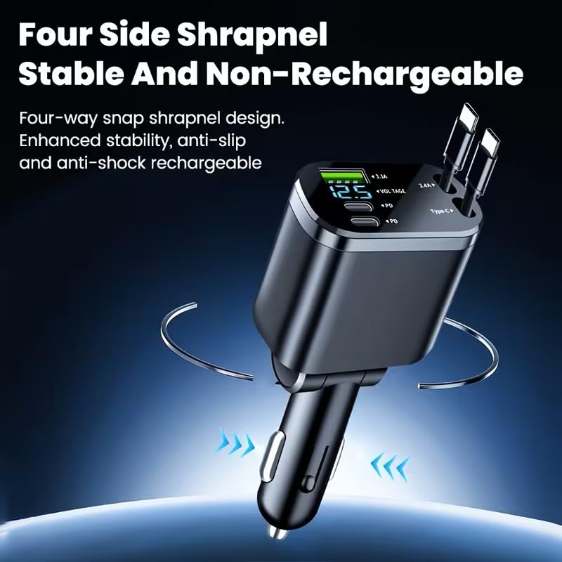 Retractable 5-in-1 Charging in-Car Device | High-Power, Battery-Free 66.0