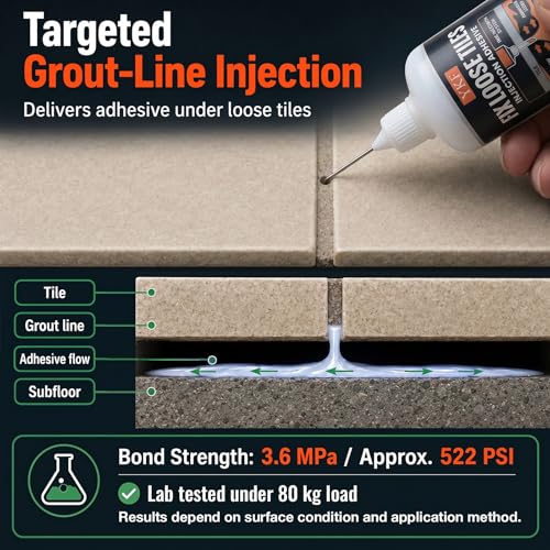 YKF Floor Tile Repair Adhesive, 4-Pack - Grout-Line Injection Glue for Hollow or Squeaky Floor Tiles, Water-Based Formula, 4.06 fl oz Each