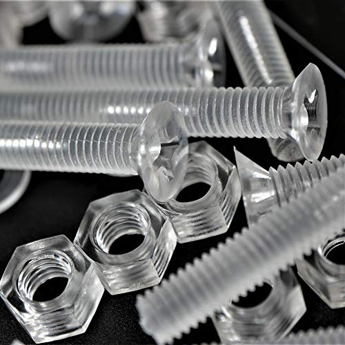 60 x Crosshead Countersunk Screw Nuts and Bolts, Transparent Clear Plastic Acrylic, M5 x 40mm - Acrylic Plastic Screws, Ideal Conversion 13/64" x 1-37/64