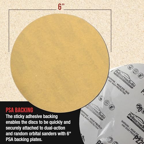 ProductionShop Premium 600 Grit 6" PSA Gold Sanding Discs, Box of 100 - Self Adhesive Stickyback Abrasive Sandpaper for DA & Random Orbital Sanders - Sand Auto Paint Metal, Wood Woodworking Furniture