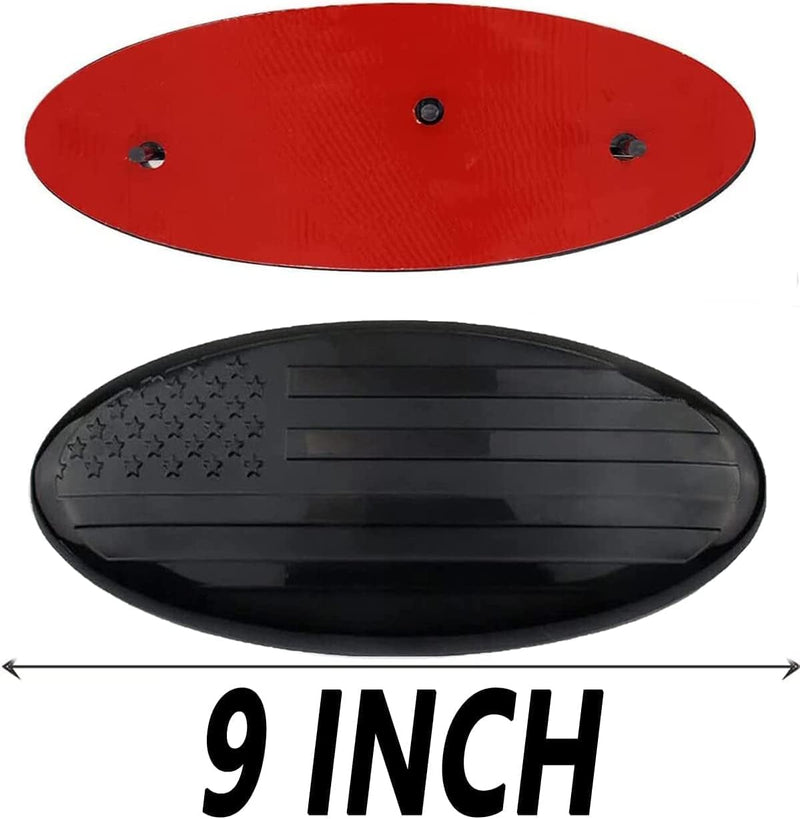 9 Inch Front Grill Rear Tailgate Emblem for 04-14 F150, 11-14 Edge, 11-16 Explorer, 06-11 Ranger, 07-14 Expedition, 9"X3.5" for Ford, Pack of 2, Black American Flag Flag-Black