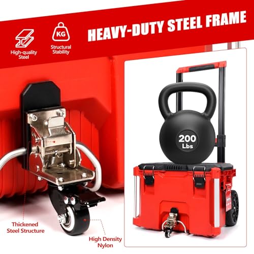 Flip-Up Swivel Caster Wheel for Packout Rolling Toolbox, Upgraded Front Wheel Kit with Locking Brake, Accessories Compatible with Milwaukee Packout, 200 lbs Capacity