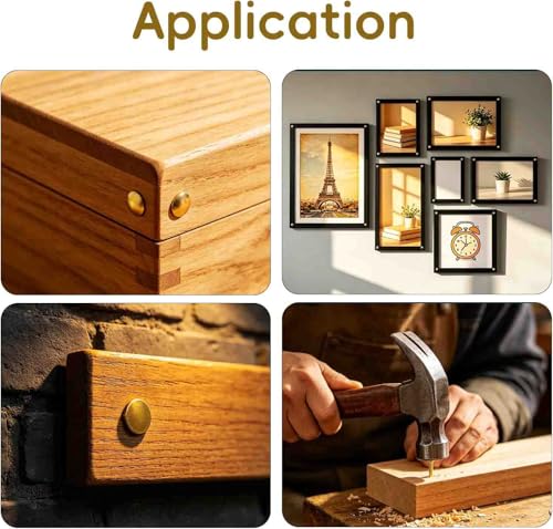 6 Sizes Gold Picture Hanging Nails Assortment Kit, 340Pcs Wall Hanging Set for Frame Art Photo, replacement Small Framing Nails Assorted Kit incl. iron Tweezer tool(Gold, Set2)