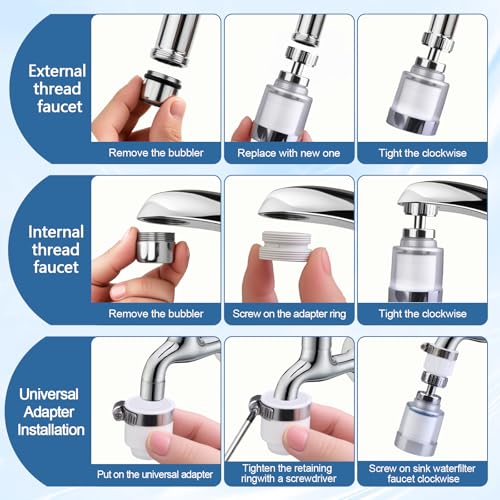 23 Pcs Sink Faucet Water Filter with Filter Elements Set, 360 Rotating Faucet Filters, Remove Fluoride Heavy Metals Hard Water, Sink Filters Faucets for Home Kitchen & Bathroom