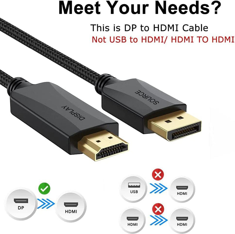 DisplayPort to HDMI Cable 10-Pack, 4K Display Port DP to HDMI Adapter 6FT Male to Male Cord UHD 4K, 2K,1080P, Gold-Plated Braided UHD Support Video and Audio for Dell, HP, NVIDIA,Samsung and More Black