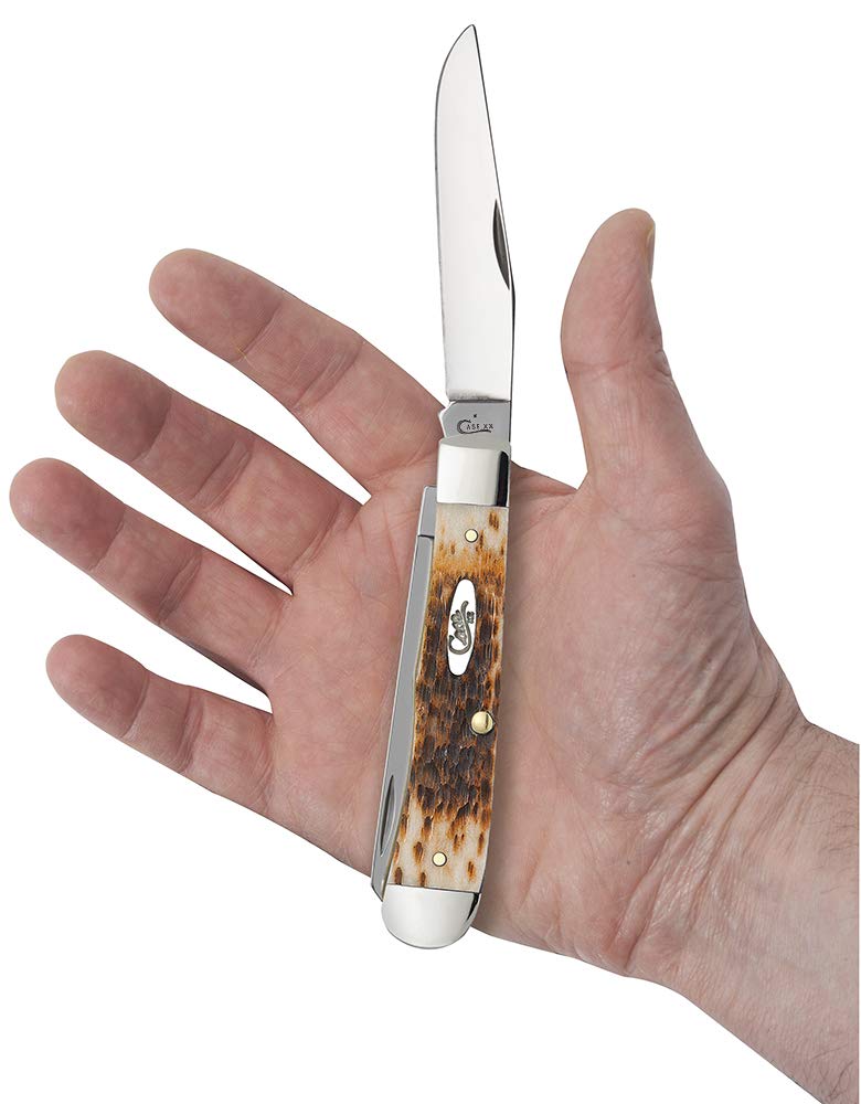 Case XX WR Pocket Knife Trapper With Genuine Bone Handle, Carbon Steel Blade(s), Length Closed: 4 1/8 Inches (Amber Bone) Amber Bone