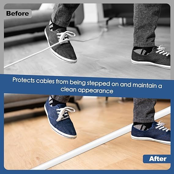 1.64ft Floor Cord Cover, Hide Extension Cords, Prevent Cable Trips, Heavy Duty Cord Hider for Home, Office, Living Room, Bedroom and Walkways, Exhibitions Cavity 0.79"(W) × 0.39"(H),White