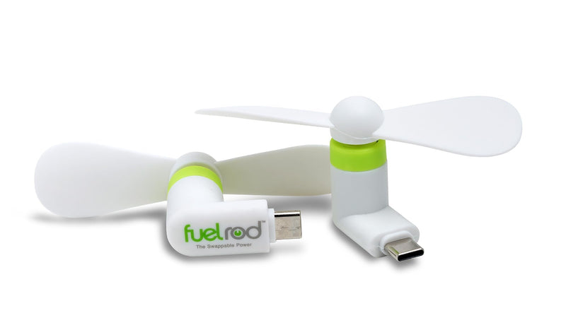 FuelRod Swappable Power Portable Charger Kit with USB-C Mini Fans | Stay powered and cool with a handheld USB-C charger, mini fans, and convenient FuelRod kiosk swaps