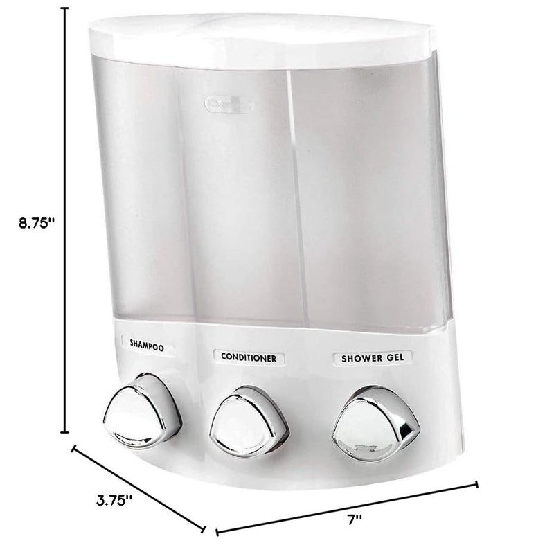 Better Living Products, White 76354 Euro Series TRIO 3-Chamber Soap and Shower Dispenser