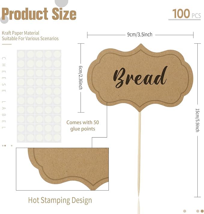 Cupcake Toppers Picks, Buffet Labels for Charcuterie Board, 100 Pieces Buffet Cheese Labels, Cake Toppers, Food Picks for Kids, Chalkboard Cupcake Toppers Picks for Wedding Birthday Party Decor, Brown 100 PCS
