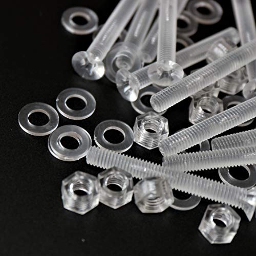 60 x Crosshead Countersunk Screw Nuts and Bolts, Transparent Clear Plastic Acrylic, M5 x 40mm - Acrylic Plastic Screws, Ideal Conversion 13/64" x 1-37/64