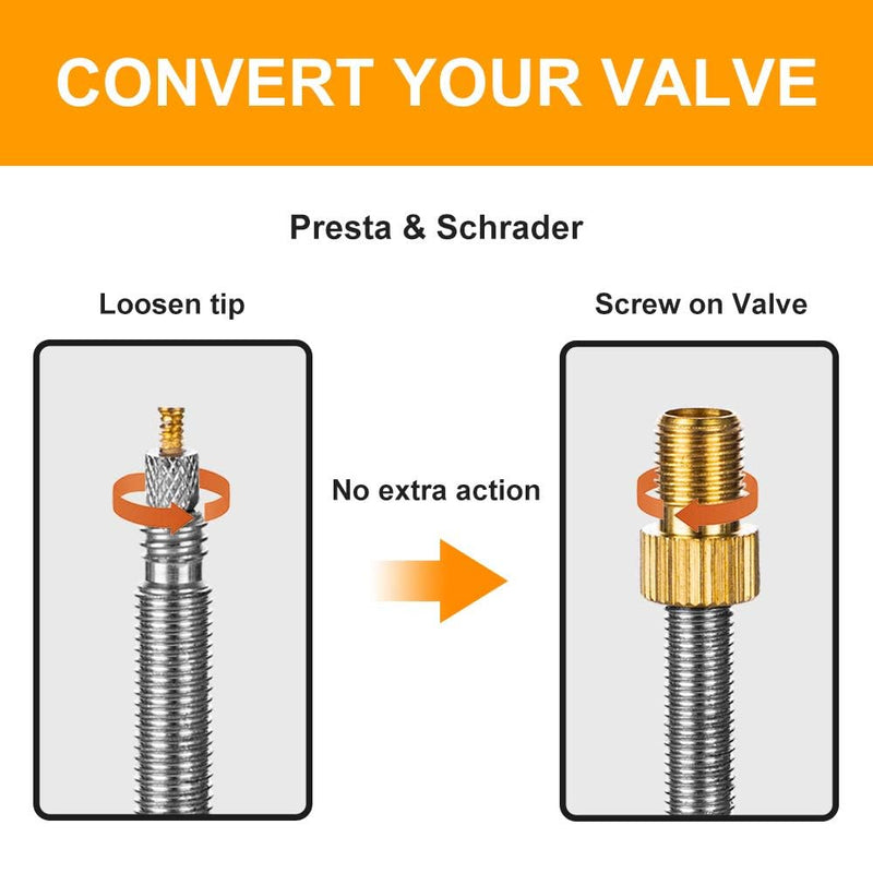 Presta Valve Adapter, Convert Presta to Schrader Adaptor for Bike, Inflate Tire Using Standard Pump or Air Compressor, Tire Valve Caps(4PCS)