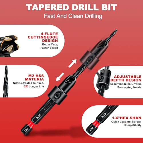 20PCS Countersink Drill Bit Set, Tapered Drill Bits Counter Sink Drill Bit 20Pc