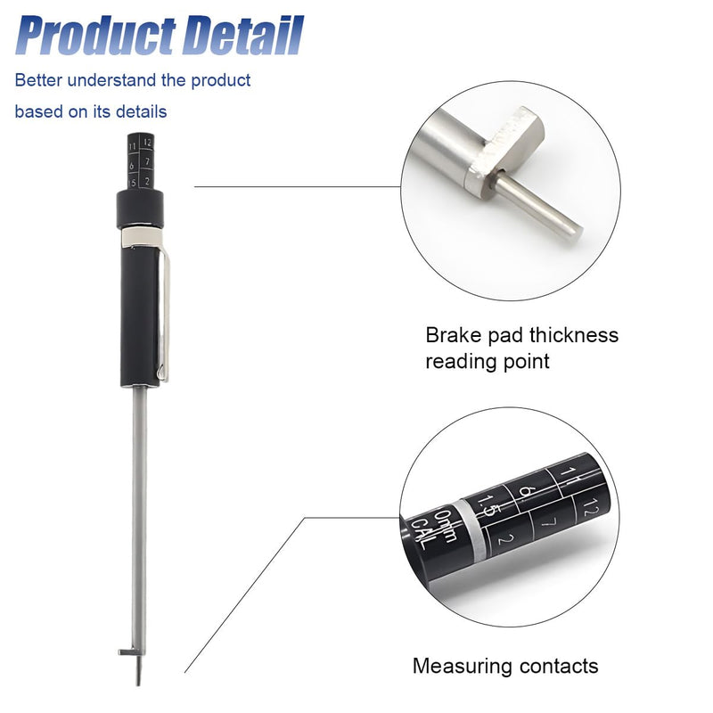 Brake Pad Thickness Gauge Measure Tool, Car Brake Measuring Tool with Scale, Tire Tread Depth Gauge, 1.5mm Thickness Car Brake Pad Detection Pen for Internal External