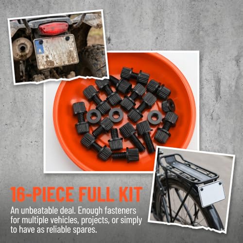 16PCS Nylon License Plate Screws, Motorcycle Plate Bolts and Nuts, Plastic Rustproof License Plate Frame Cover Fasteners for Bike Boat Motorcycle (Black)