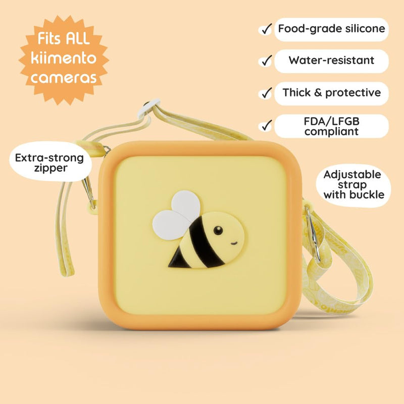 Kidamento kiimento Soft Silicone Camera Case - Durable and Adorably Stylish Bag - Promotes Comfort and Independence - Little Bee Yellow