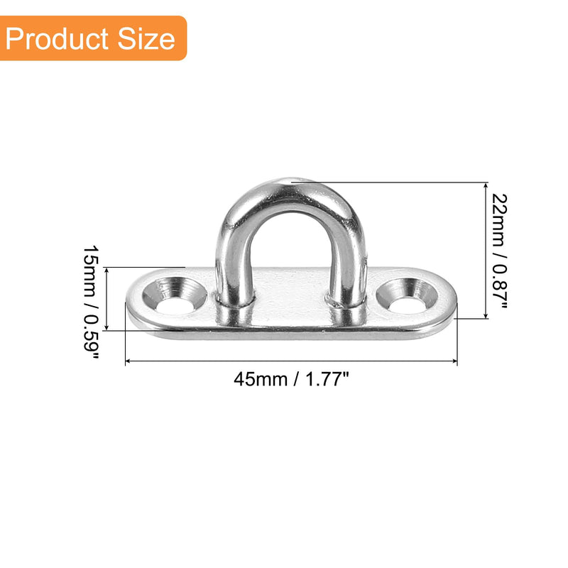 uxcell 20 Pcs Pad Eye Plate Hooks, 1.8 Inch 304 Stainless Steel Ceiling U Hook Marine Hanging Hook for Securing Hanging, Silver