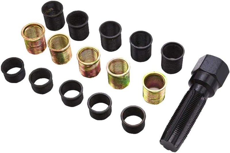 Spark Plug Repair Kit, 16Pcs Carbon Steel Spark Plug Tap Thread Repair Tools, M14 X 1.25 Rethreading Set with Portable Case