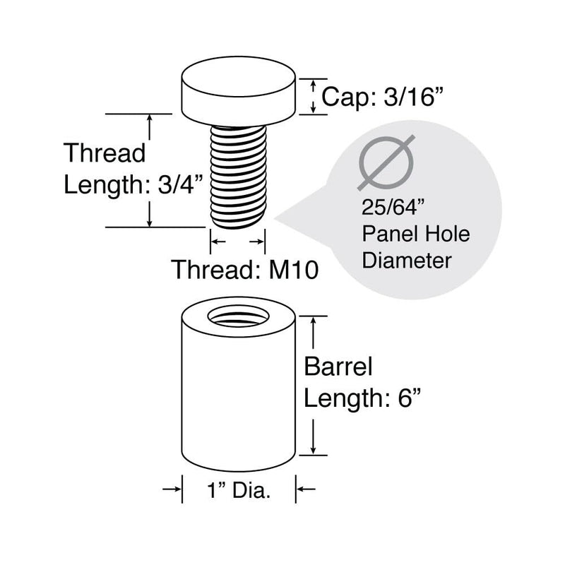 Stainless Steel Standoff 1 Inch Diameter x 6 Inch Barrel Length Brushed Finish for PVC, Glass and Acrylic Sign Stand Off Wall Anchors and Screws 4 Piece Pack for Heavy Signs