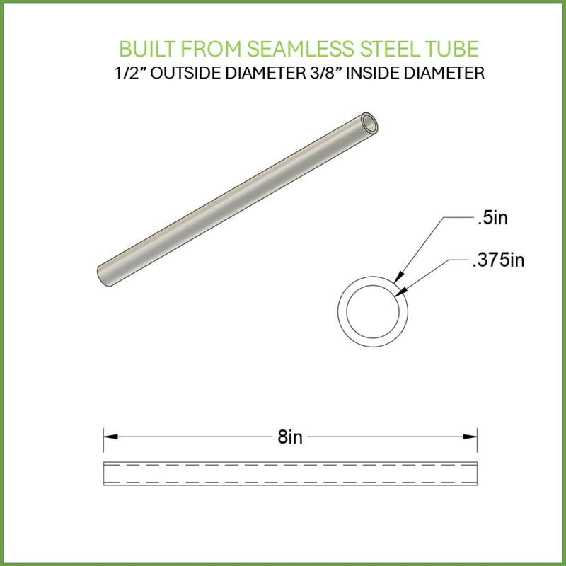 1/2" OD x 3/8" ID x 8" Long Steel Tube/Spacer (2 Pack) Metal Spacers Online Seamless Round Tubes/Spacers – Industrial Metal Tubing for DIY, Cutting, Welding, & Repairs Fits Screws and Bolts 3/8” 2