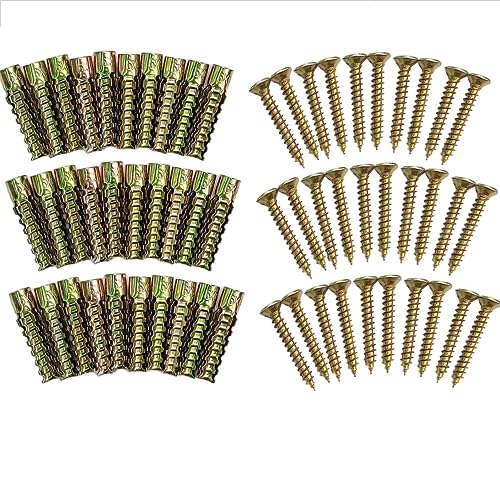 130pcs Tree Shaped Steel Wall Anchor with Screws for Hollow Wall, Concrete Wall, Plaster Wall and Wooden Wall，3 Sizes (5x30mm、 6x32mm、 8x38mm)