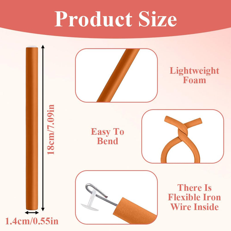 10 Pack Flexi Rods Curling Rods Heatless Curlers Foam Hair Rollers 1.4cm | large diameter bendy rollers for loose waves and long hair. Soft foam design for overnight curls, travel and home styling Orange 1 count (Pack of 10)