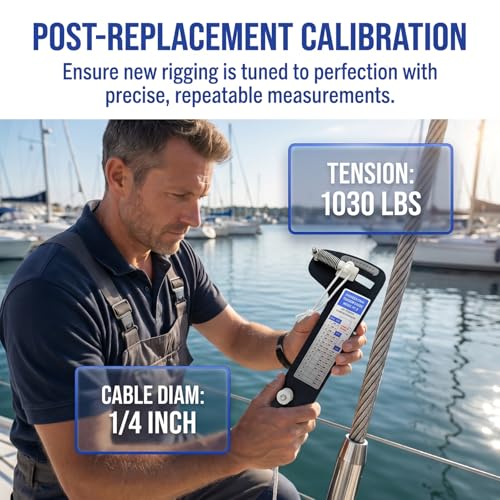 PT-2 Cable Tension Gauge, Hands Free Wire Rope Tool for 3/16", 7/32", 1/4" Cables, 2000 lb Range, ±5% Accuracy, Marine Grade for Optimal Sail Rigging & Fencing 2000lbs