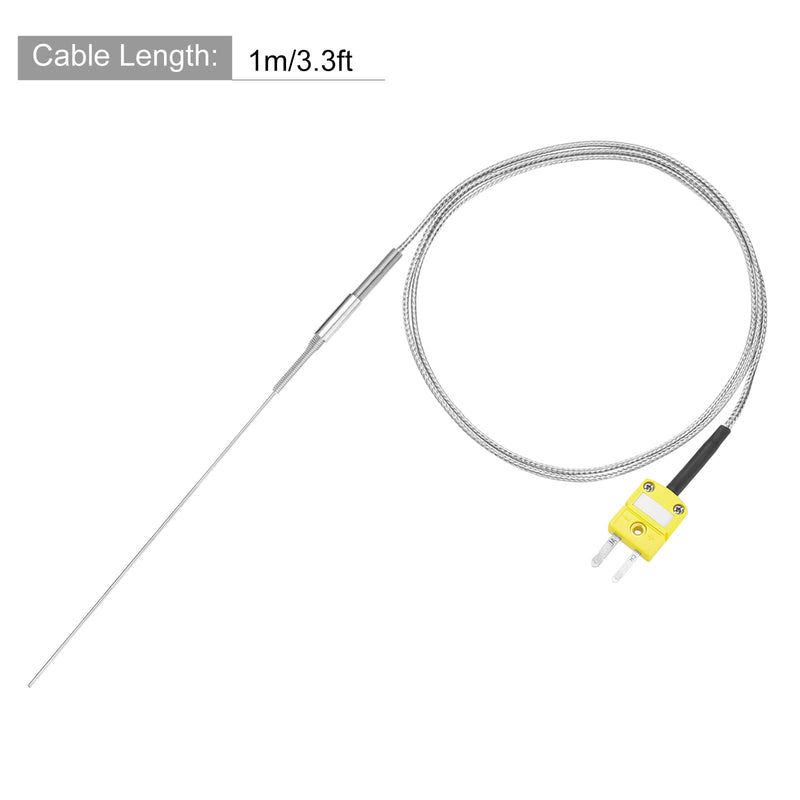 MECCANIXITY K Type Thermocouple with Plug, Meter Temperature Sensor Probe -50 to 1100°C(-58 to 2012°F) Stainless Steel, 0.5x150mm 3.3ft Wire