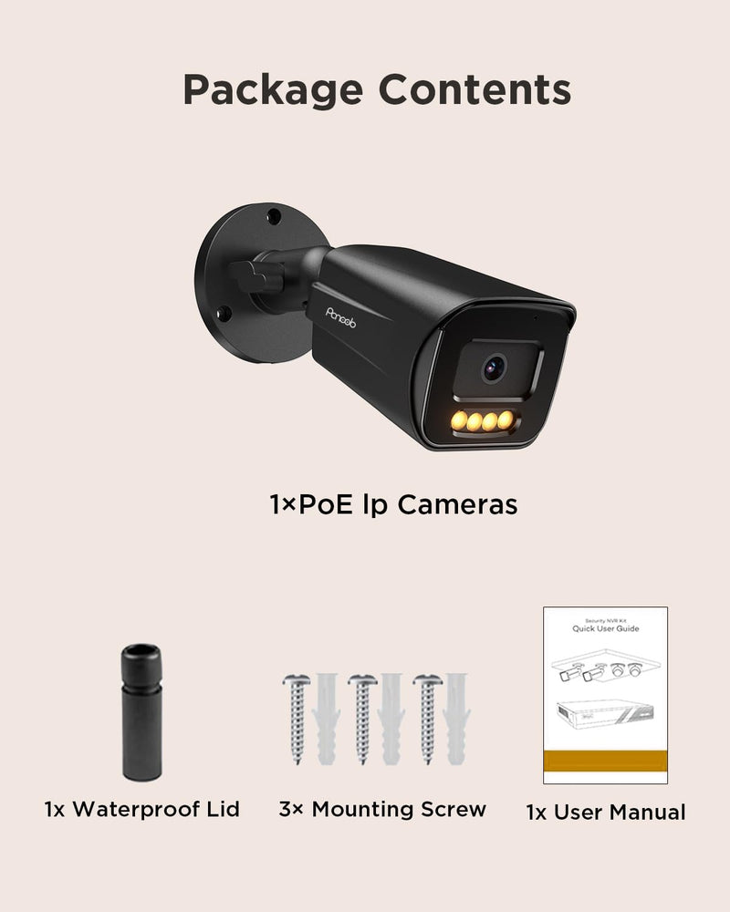 4K PoE IP Bullet Camera with Smart Color Night Vision, 8MP Wired Video Surveillance Security IP PoE Camera Indoor/Outdoor, AI Human/Vehicle Dtection, Two-Way Audio, Black, PB65A3-8MDL