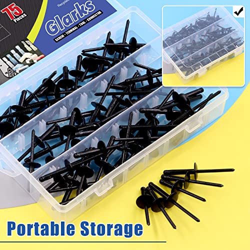 Glarks 75Pcs 3/16" x 5/8" / 13/16" / 1" Black Large Flange Blind Rivets Pop Rivets Assortment Set for Joining Metal Plate Pipe Automotive