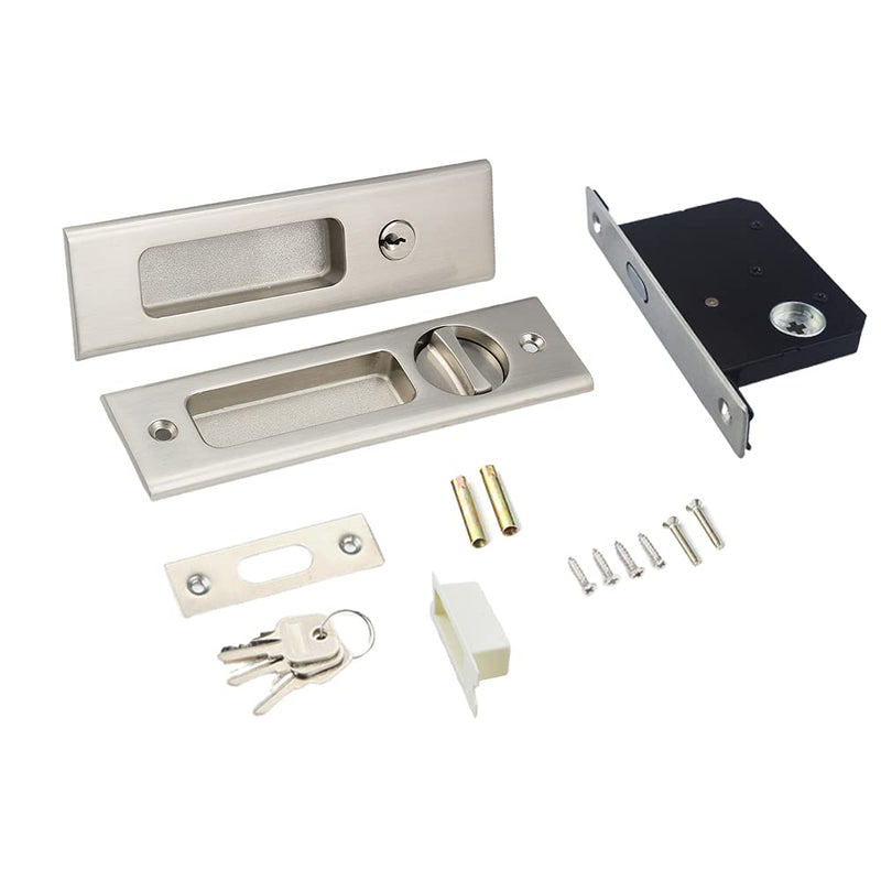 6.3" Privacy Pocket Door Lock Hardware、Sliding Barn Door Lock with Keys、Concealed Recessed Door Handle Door Lock Furniture Hardware Door Locks for Many Scenarios Bathroom, Barn,Bedroom (Silver) Silver