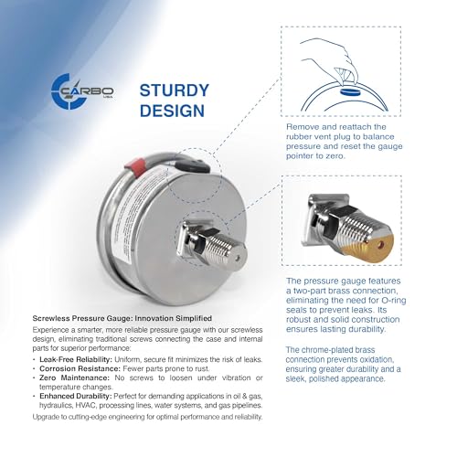 Compound Pressure Gauge -30 inHg to 250 PSI, Liquid Filled, 2.5" Dial, 1/4 NPT Back Mount, 304 Stainless Steel Case, Brass Wetted Parts, Dual Scale PSI/inHg - ASME B40.1 Grade A STANDARD