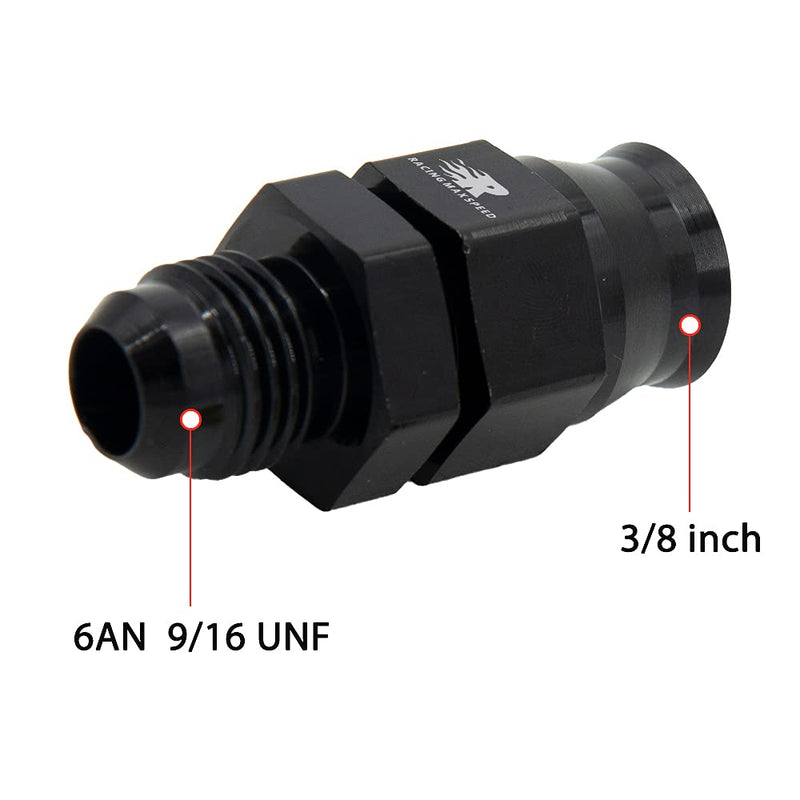 6AN Male Flare to 3/8" Fuel Hardline Tube Fitting Adapter Connector Aluminum Alloy Black Anodized 2Pcs 6AN to 3/8-2pcs