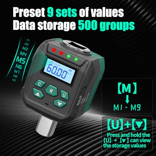 1/2" Digital Torque Wrench Adapter, ±2% Accuracy, 1.3-44.2 Ft-lb 1.3-44.2 Ft-lb (1.8-60 Nm)