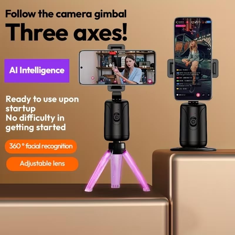 AI Mobile Stabilizer, Auto Face Tracking Tripod, Smart Gesture Live Streaming Mobile Automatic Intelligent Stabilizer, Face Tracking Desktop Phone Holder, Smart Bluetooth Face-Tracking Stand