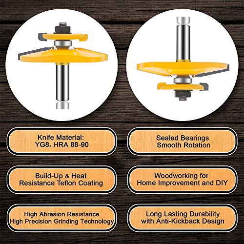 LEATBUY 1/2 Inch Shank 3 PCS Router Bit Set, Rail Stile Carbide Woodworking Tool Door Cabinet Shelf Drawer Cutter CNC Table Wood Tongue Groove Mill Panel Tool(1/2 Double) 1/2 Double