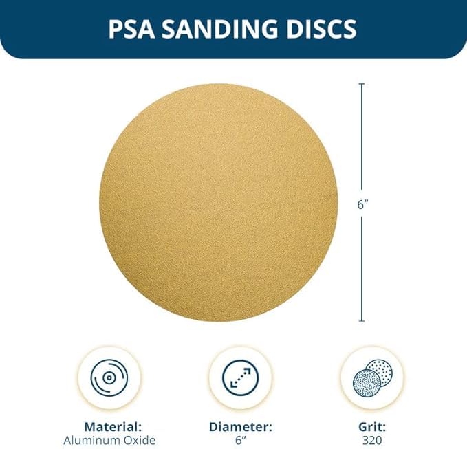 Benchmark Abrasives 6" PSA Gold Sanding Discs, 320 Grit, 100-Count 6 inch