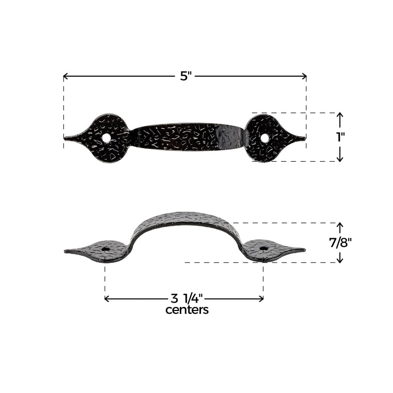 Hammered Black Drawer Pull | Centers: 3 1/4" | Handle for Antique Cabinet Door, Dresser Drawer, Desk | Reproduction Furniture Hardware | UP5-SBL (6) 6