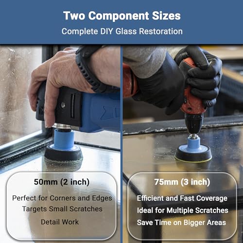 GLASS POLISH DIY Glass Scratch Removal Deluxe Kit 2" & 3" - Effective Glass Polishing with Drill or Polisher, Repairs Deep Scratches, Removes Surface Damage and Restores Original Clarity & Shine 2 & 3 inch (12 Abrasives)